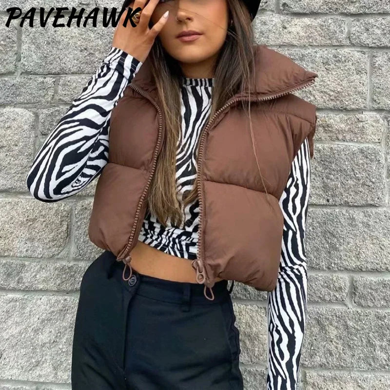 Women Short Cotton Down Vest Sleeveless Warm Stand Up Collar Outerwear Casual Winter Loose Basic Thick Jacket Female Clothes - Matrix Studios