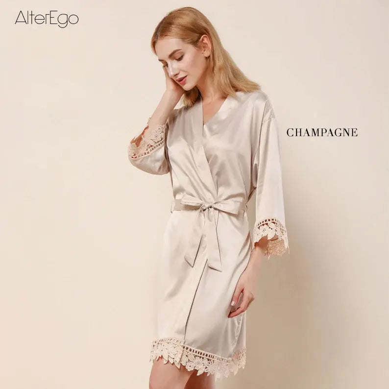 Customized Summer Lace Sleepwear Bride&Bridemaid Wedding Robe Personalized Gown Champagne Kimono Silk Bathrobe Satin Night Dress - Matrix-studios.com