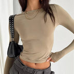 TUSHANGGE Women Long Sleeve T Shirt Spring Autumn Solid Casual Shirts Female Pullovers Tee Y2k Clothes Streetwear Crop Tops - Matrix-studios.com