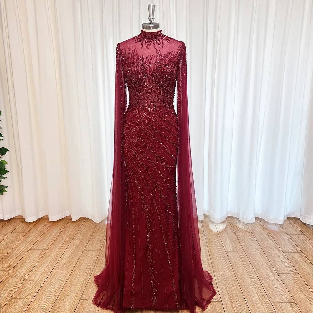 Eshaut&bridal Luxury Beaded Evening Dress Cape Sleeve Dubai Sheer Neck Mermaid Formal Prom Wedding Party Gown Customized 2026 - Matrix Studios