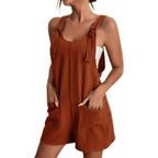 Fashion Women's Jumpsuit Summer 2024 Strappy Sleeveless Casual Loose Solid With Pockets Short Overalls Office Ladies Streetwear - Matrix Studios