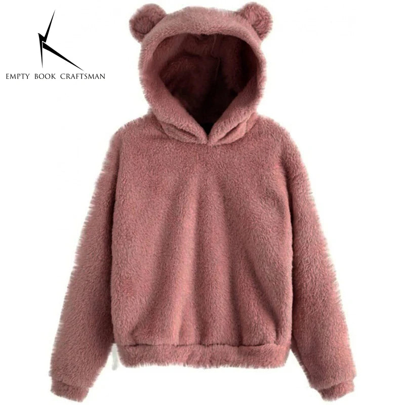 Autumn Winter Women's Hoodies Winter Women Long Sleeve Rabbit Ear Hood Sweatshirt Cute Plush Warm Casual Hoodie Tops - Matrix Studios