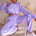Winter Tracksuit Women Two Piece Set - Oversized Hoodie Sweatpants Solid Color Sportswear Suit |Casual Sweatshirt Trouser Set - Matrix-studios.com