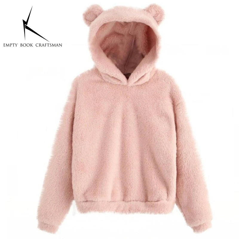 Autumn Winter Women's Hoodies Winter Women Long Sleeve Rabbit Ear Hood Sweatshirt Cute Plush Warm Casual Hoodie Tops - Matrix Studios