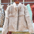 QUEENTINA Real Rabbit Fur Coat Woman Luxury Fashion Leather Autumn Winter Jacket Whole Skin 2023 For Female Natural Feather - Matrix Studios