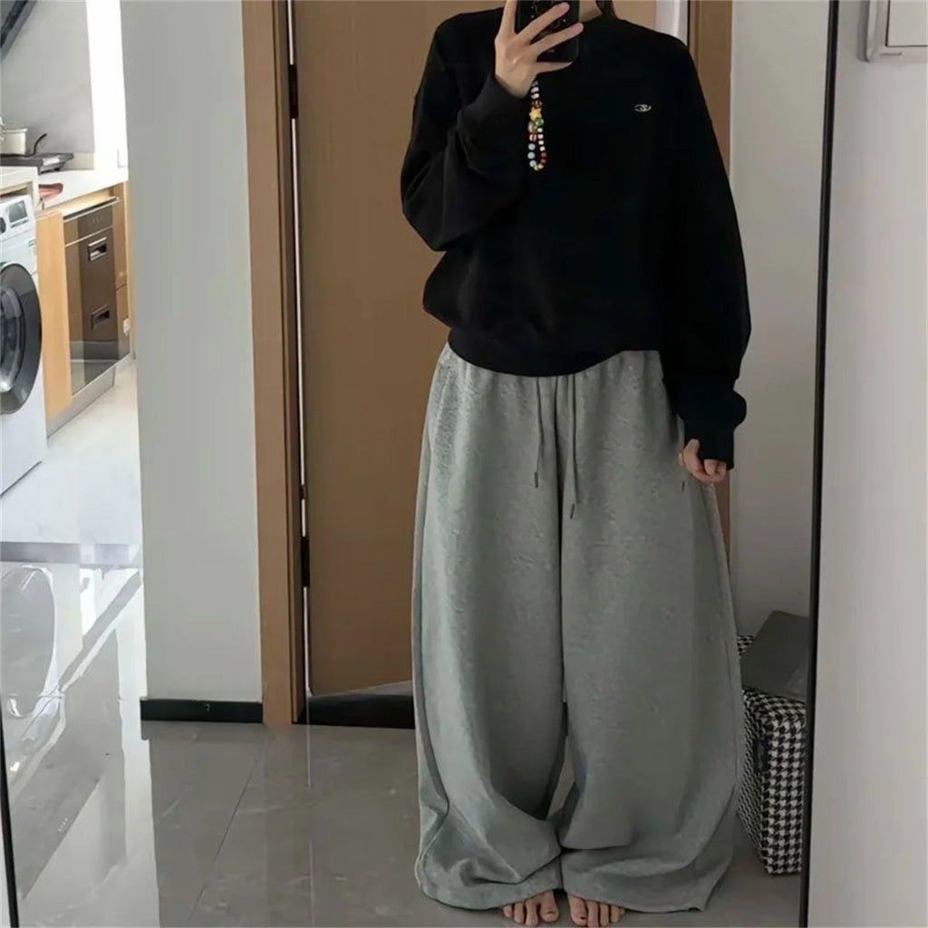 Oversize Woman Grey Black Sweatpants Y2K Korean Streetwear Loose Casual Jogger Pants High Waist All Match Drawstring Trousers - Matrix-studios.com
