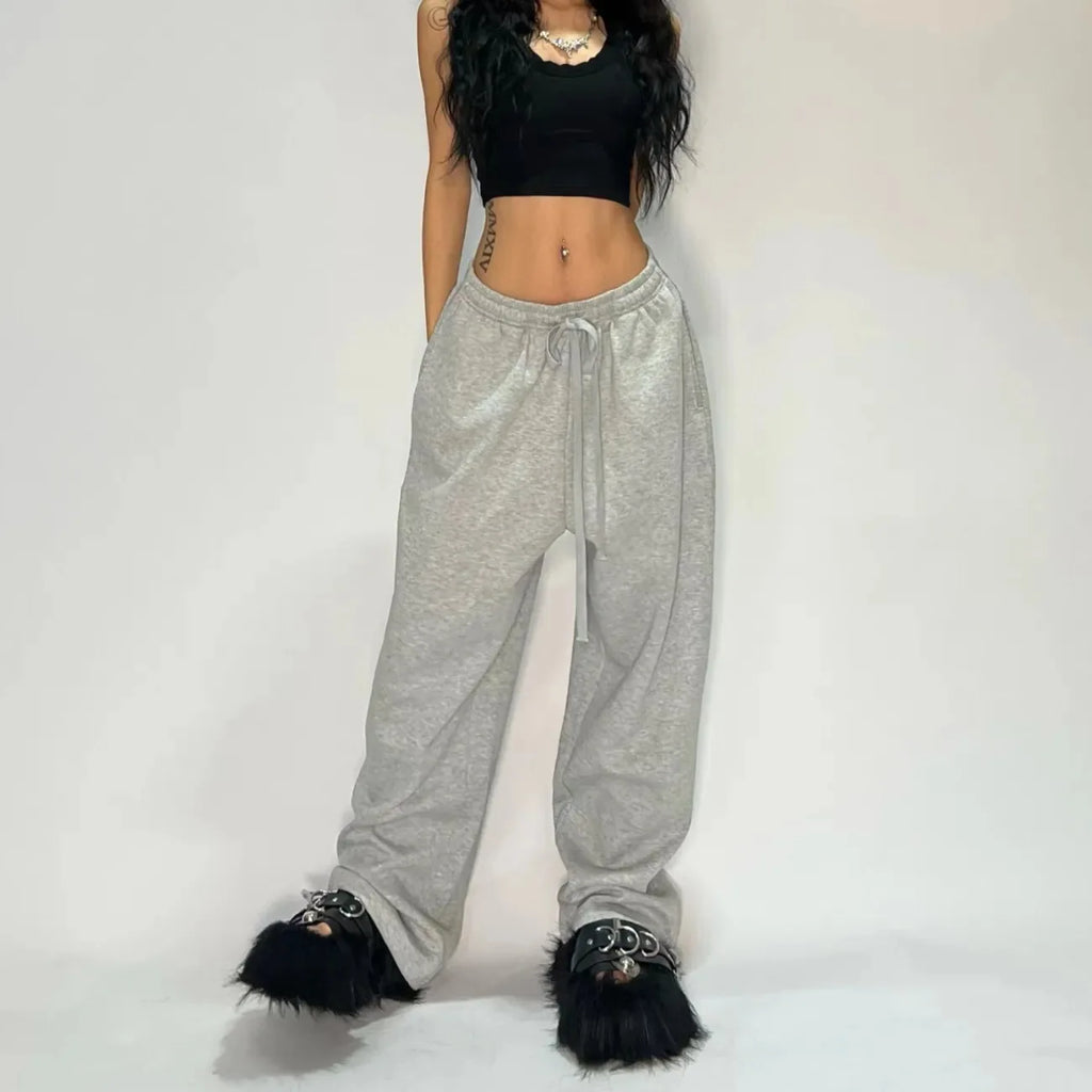 Oversize Woman Grey Black Sweatpants Y2K Korean Streetwear Loose Casual Jogger Pants High Waist All Match Drawstring Trousers - Matrix-studios.com
