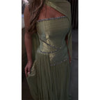 Mila Customized Sage Green A-Line Shawl Strapless Prom Dress Crystal Pleated Formal Evening Floor-Length Vestidos De Fiesta - Matrix-studios.com