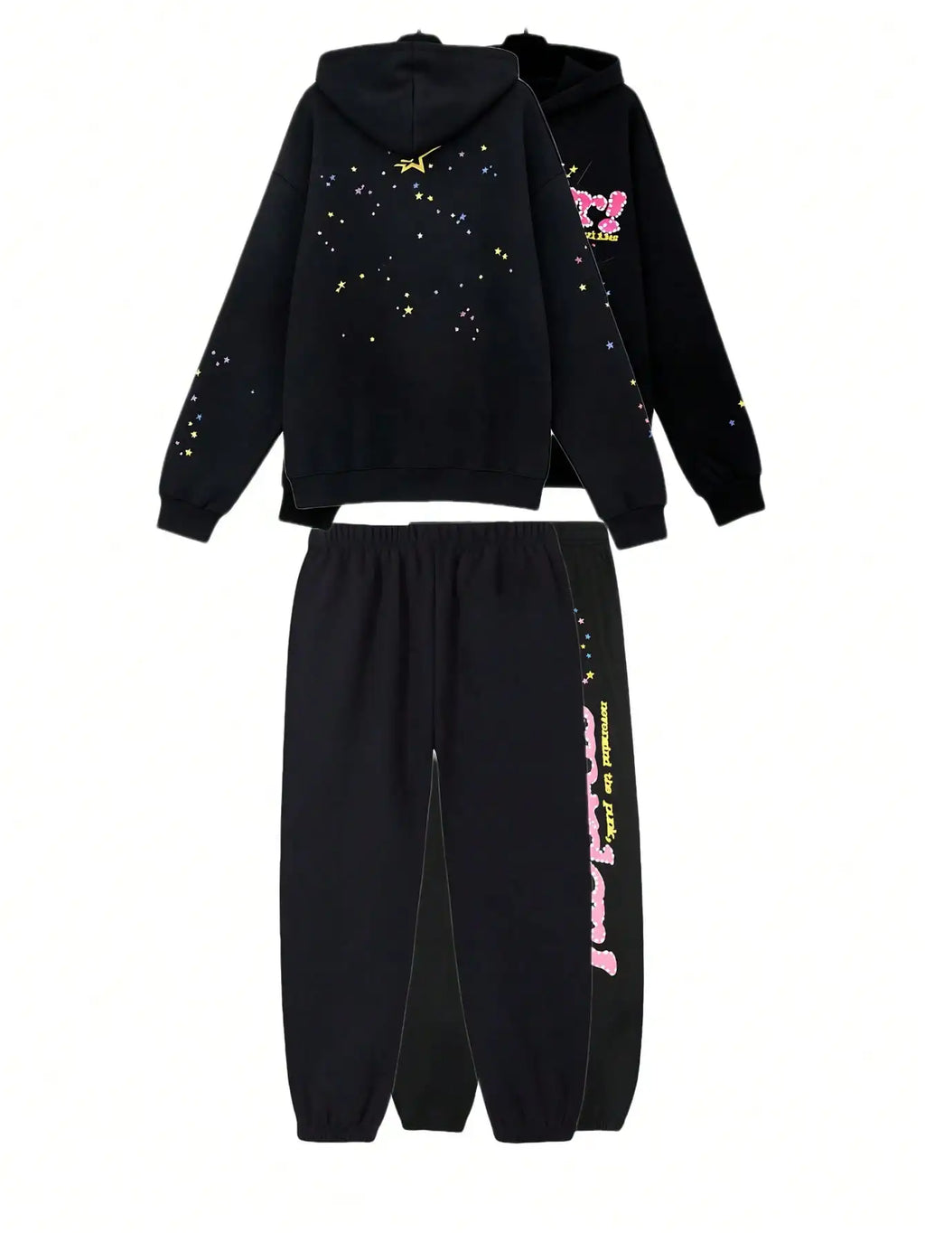 Men 2‑Pieces Outfit Spider Web Star Print Hoodie Sweatpants Set Casual Long Sleeve Hooded Sweatshirt Jogger Pants Streetwear Suit - Matrix Studios