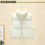Women Short Cotton Down Vest Sleeveless Warm Stand Up Collar Outerwear Casual Winter Loose Basic Thick Jacket Female Clothes - Matrix Studios