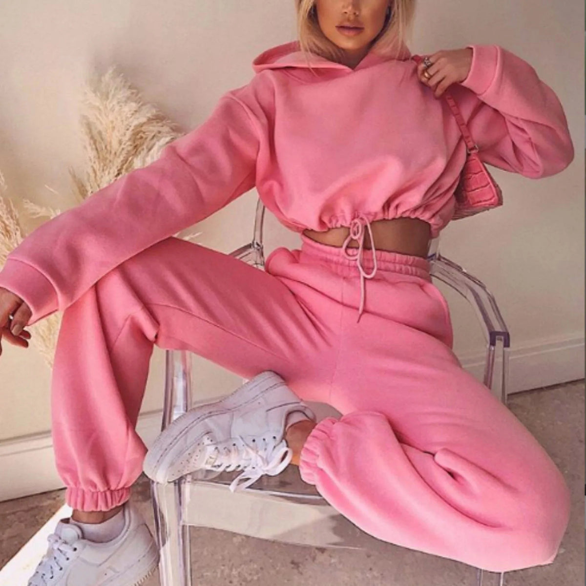 Winter Tracksuit Women Two Piece Set - Oversized Hoodie Sweatpants Solid Color Sportswear Suit |Casual Sweatshirt Trouser Set - Matrix-studios.com