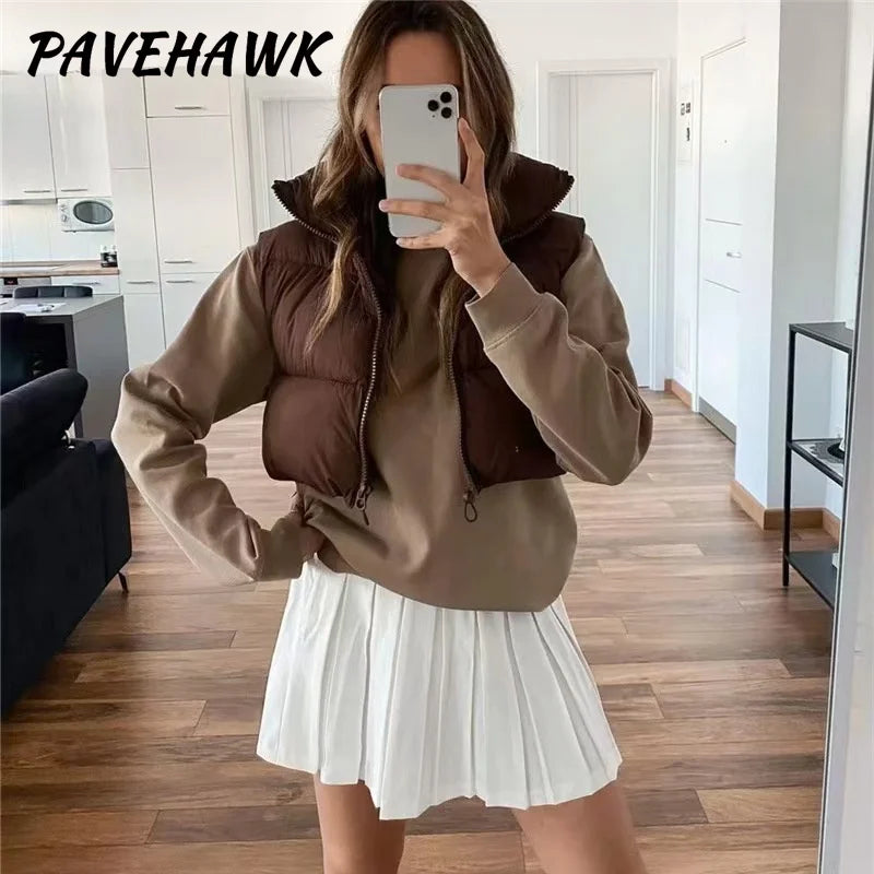 Women Short Cotton Down Vest Sleeveless Warm Stand Up Collar Outerwear Casual Winter Loose Basic Thick Jacket Female Clothes - Matrix Studios