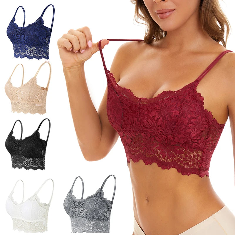 New Women Lace Bras Top Comfortable Bralette Solid Color Sexy Underwear Vest Female Hollow Out Wireless Lingerie Seamless Bra - Matrix Studios