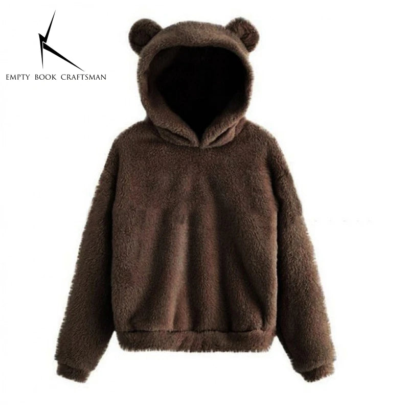 Autumn Winter Women's Hoodies Winter Women Long Sleeve Rabbit Ear Hood Sweatshirt Cute Plush Warm Casual Hoodie Tops - Matrix Studios