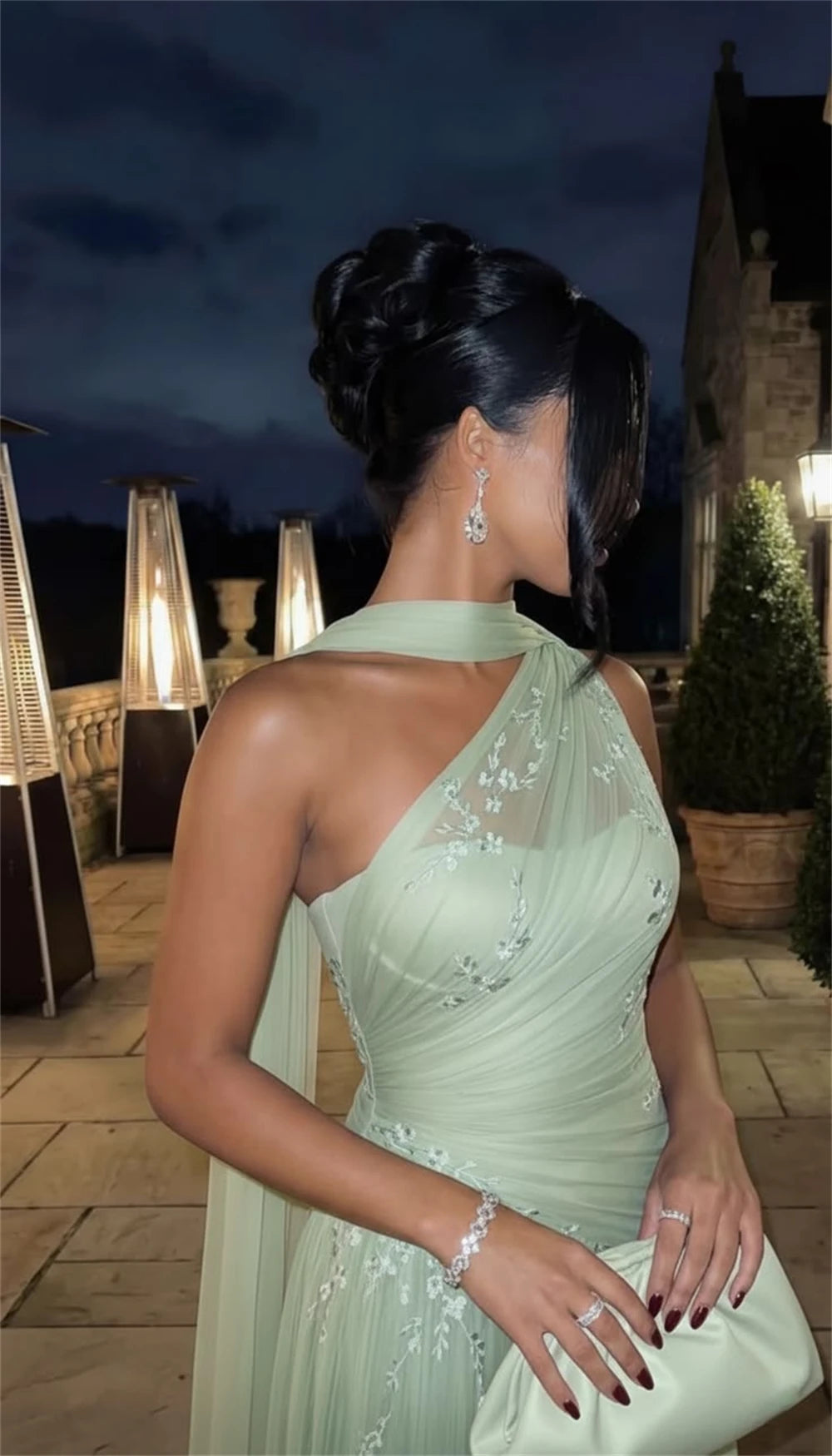 Mila Customized A-line Light Green Floral Embroidery Prom Dress One Shoulder Formal Evening Floor-length Vestidos De Fiesta 2026 - Matrix Studios