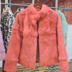 QUEENTINA Real Rabbit Fur Coat Woman Luxury Fashion Leather Autumn Winter Jacket Whole Skin 2023 For Female Natural Feather - Matrix Studios