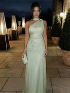 Mila Customized A-line Light Green Floral Embroidery Prom Dress One Shoulder Formal Evening Floor-length Vestidos De Fiesta 2026 - Matrix Studios