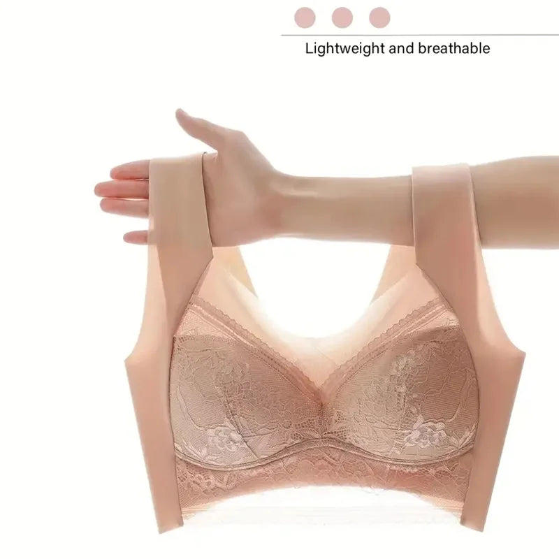 3Pcs Women Lace Bra Perspective Push Up Ice Silk Deep V Bralette Bra Sexy Lingerie Tops Plus Size Cup Mom's underwear L-5XL - Matrix Studios