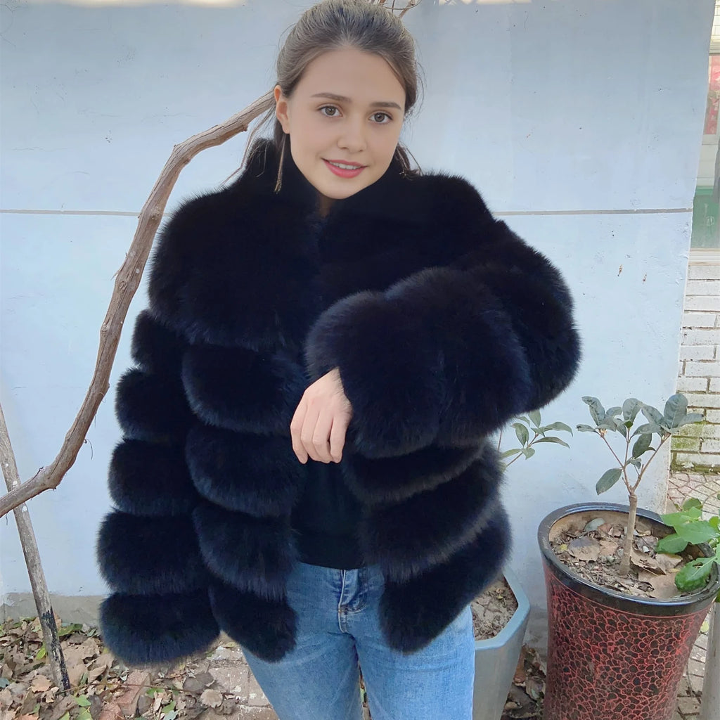 QUEENTINA Winter New Women's Cold Real Fox Fur Coat With Collar Especially Overcoat Leather Female Natural Plus Size 2023 Luxury - Matrix Studios