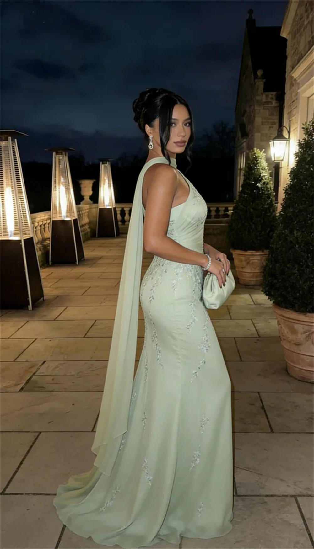 Mila Customized A-line Light Green Floral Embroidery Prom Dress One Shoulder Formal Evening Floor-length Vestidos De Fiesta 2026 - Matrix Studios