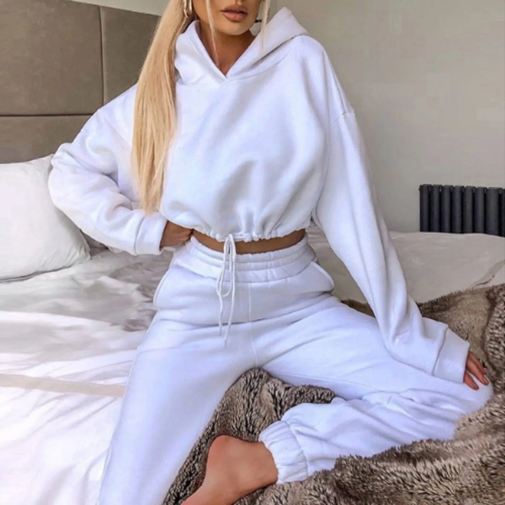 Winter Tracksuit Women Two Piece Set - Oversized Hoodie Sweatpants Solid Color Sportswear Suit |Casual Sweatshirt Trouser Set - Matrix-studios.com
