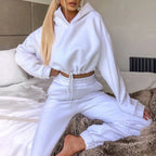 Winter Tracksuit Women Two Piece Set - Oversized Hoodie Sweatpants Solid Color Sportswear Suit |Casual Sweatshirt Trouser Set - Matrix-studios.com