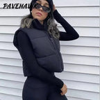 Women Short Cotton Down Vest Sleeveless Warm Stand Up Collar Outerwear Casual Winter Loose Basic Thick Jacket Female Clothes - Matrix Studios