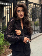 Ladies Vintage Lace Blouse Shirts Women Summer Hollow Out Casual Sand Collar Elegant Embroidery Puff Sleeve Sexy Top Shirts - Matrix-studios.com
