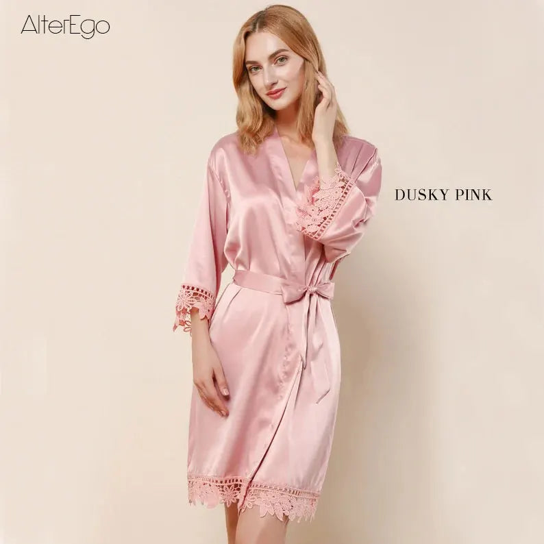 Customized Summer Lace Sleepwear Bride&Bridemaid Wedding Robe Personalized Gown Champagne Kimono Silk Bathrobe Satin Night Dress - Matrix-studios.com