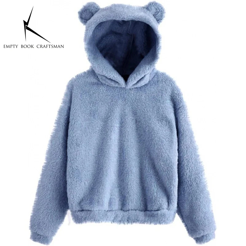 Autumn Winter Women's Hoodies Winter Women Long Sleeve Rabbit Ear Hood Sweatshirt Cute Plush Warm Casual Hoodie Tops - Matrix Studios