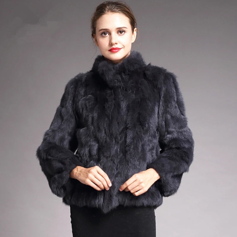 QUEENTINA Real Rabbit Fur Coat Woman Luxury Fashion Leather Autumn Winter Jacket Whole Skin 2023 For Female Natural Feather - Matrix Studios