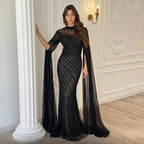 Eshaut&bridal Luxury Beaded Evening Dress Cape Sleeve Dubai Sheer Neck Mermaid Formal Prom Wedding Party Gown Customized 2026 - Matrix Studios