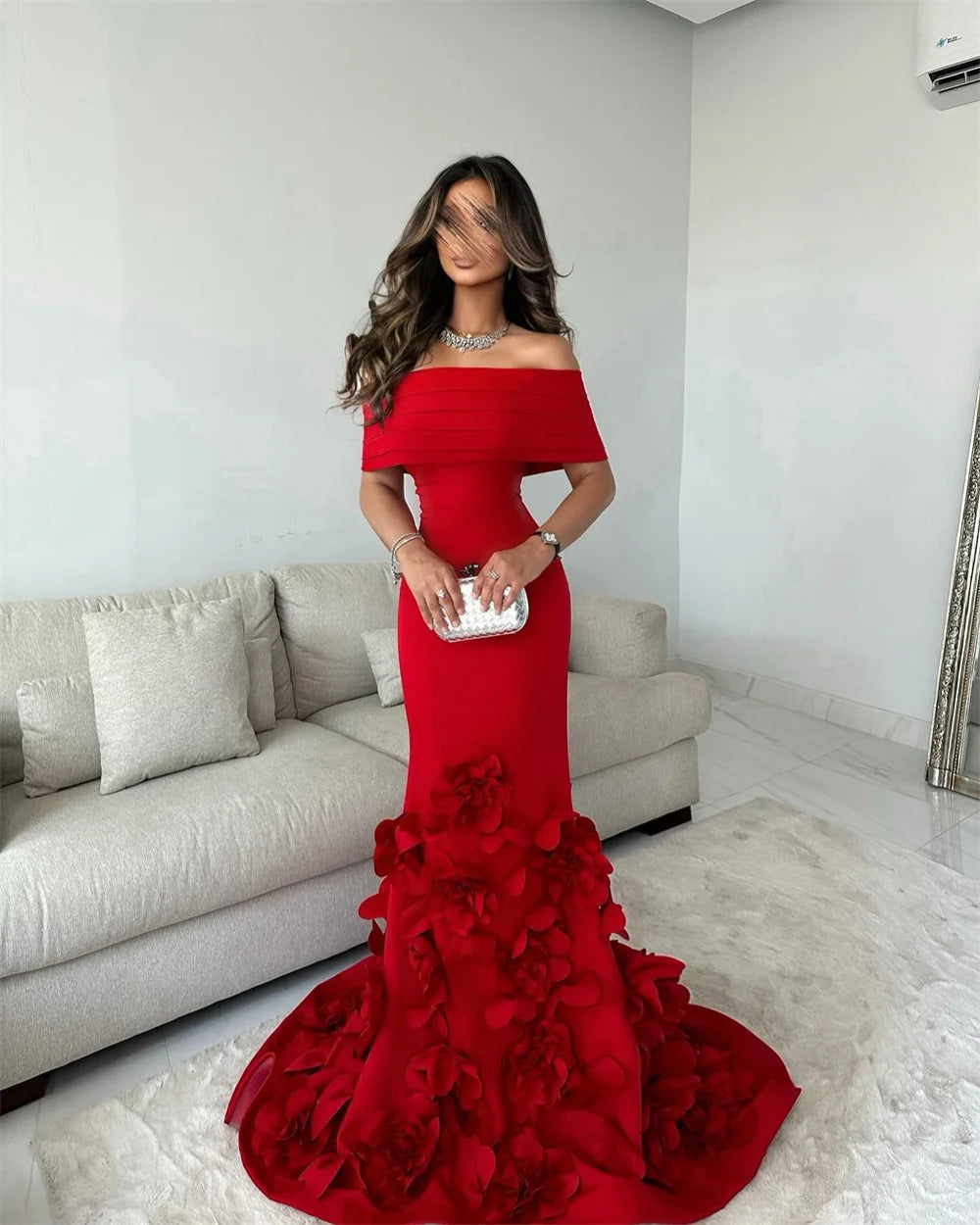 Mila Off the Shoulder Mermaid Sexy Customized Prom Dresses 3D Flower  Party Dress Court Train Floor-Length Evening Dresses 2025 - Matrix Studios