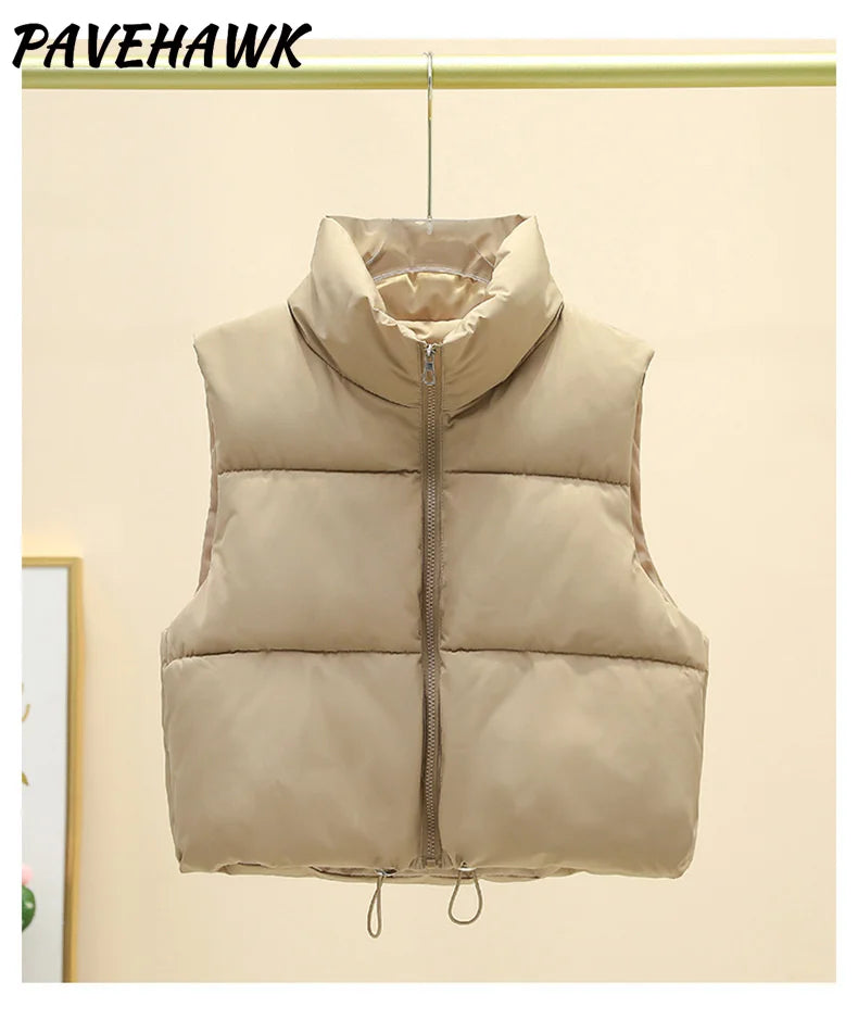 Women Short Cotton Down Vest Sleeveless Warm Stand Up Collar Outerwear Casual Winter Loose Basic Thick Jacket Female Clothes - Matrix Studios
