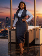 New Sexy Button-Down Plaid Pencil Skirt Slim Fit 2-Piece Set | Women's Seasonal Plaid Sleeveless Vest + High-Waisted Skirt Set | Sophisticated Commuter Design, Creates a Professional Image, Suitable for Office Work and Busine - Matrix-studios.com
