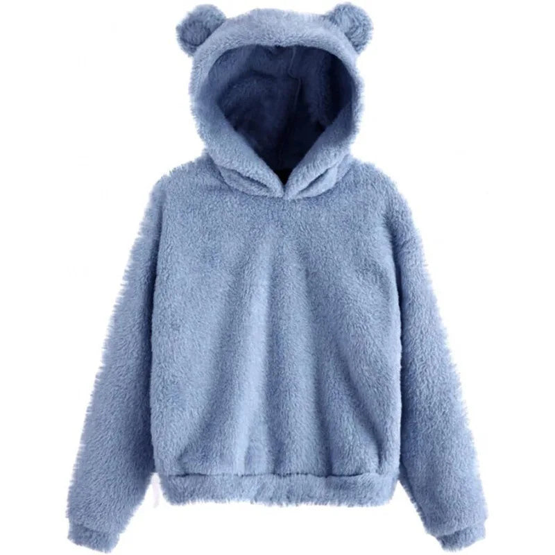 Autumn Winter Women's Hoodies Winter Women Long Sleeve Rabbit Ear Hood Sweatshirt Cute Plush Warm Casual Hoodie Tops - Matrix Studios