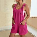 Fashion Women's Jumpsuit Summer 2024 Strappy Sleeveless Casual Loose Solid With Pockets Short Overalls Office Ladies Streetwear - Matrix Studios