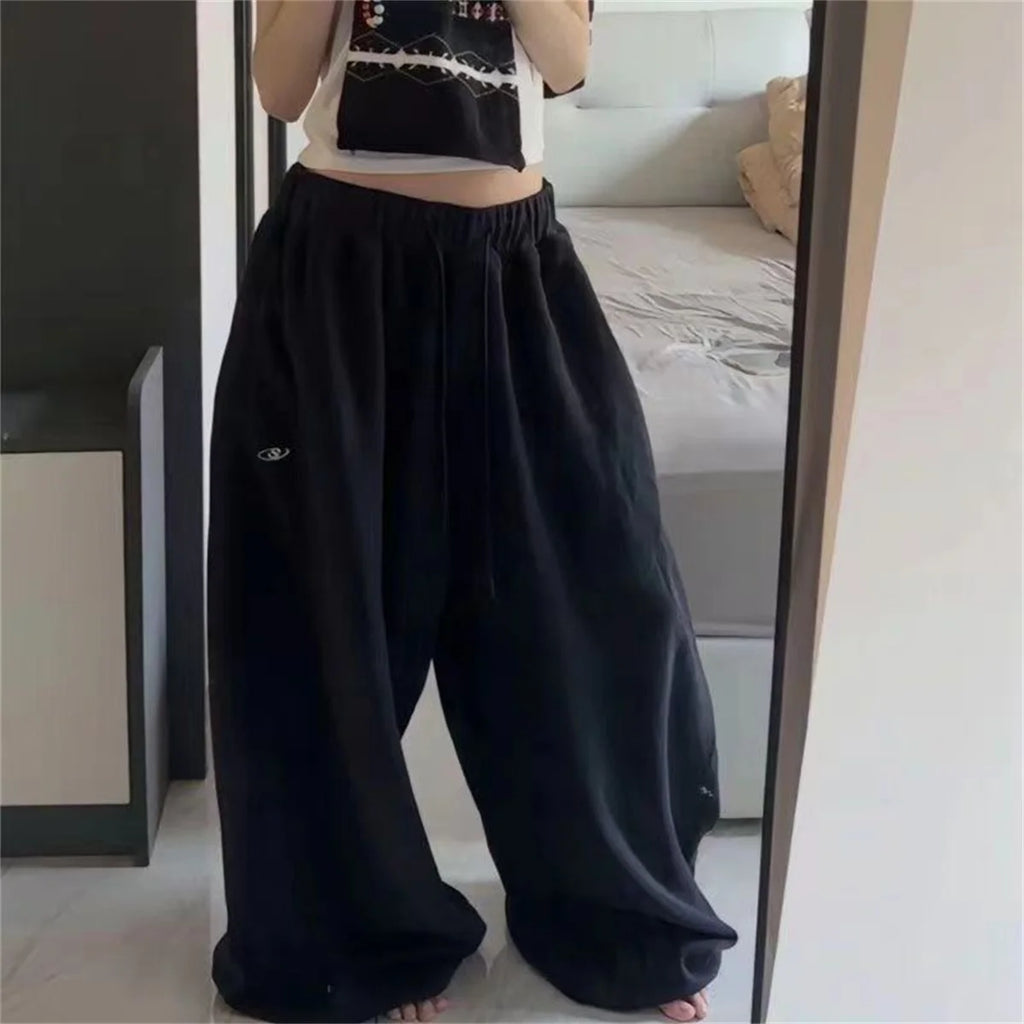 Oversize Woman Grey Black Sweatpants Y2K Korean Streetwear Loose Casual Jogger Pants High Waist All Match Drawstring Trousers - Matrix-studios.com
