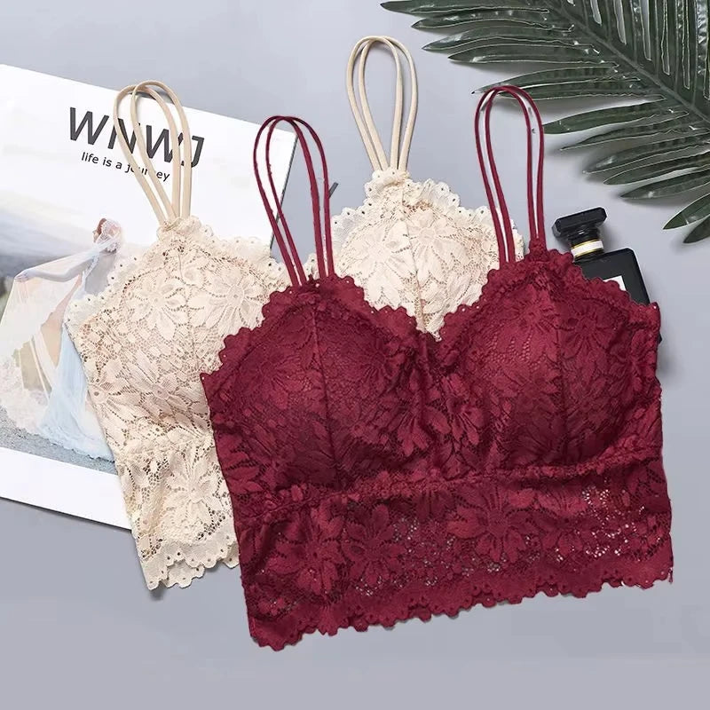 4pcs Women'S Sexy Lace Bra & Panty Set, Breathable & Comfortable, Removable Bra, Stretchy Lingerie Set - Matrix-studios.com