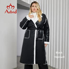 Astrid 2023 Winter Faux Leather Jacket Women Plus Size Long Warm Plush Collar Padded Coat Fashion Pocket Cotton Female Parkas - Matrix Studios