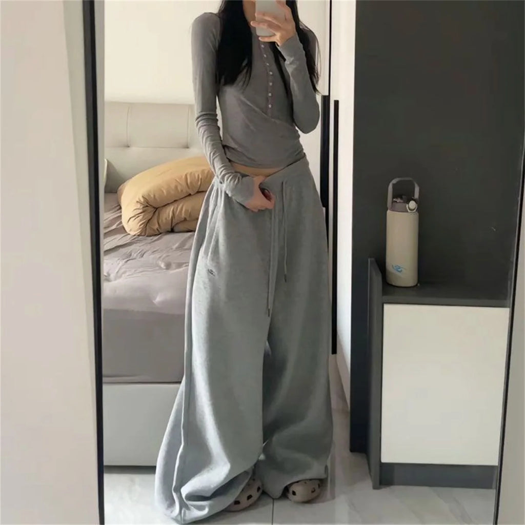 Oversize Woman Grey Black Sweatpants Y2K Korean Streetwear Loose Casual Jogger Pants High Waist All Match Drawstring Trousers - Matrix-studios.com