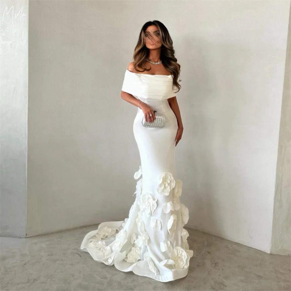 Mila Off the Shoulder Mermaid Sexy Customized Prom Dresses 3D Flower  Party Dress Court Train Floor-Length Evening Dresses 2025 - Matrix Studios