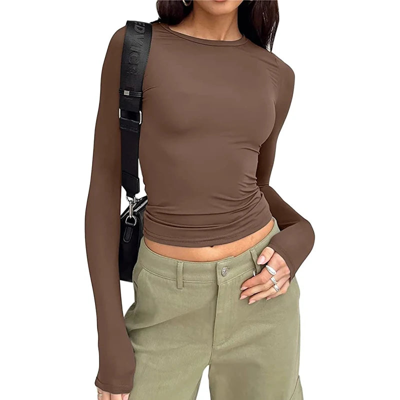 TUSHANGGE Women Long Sleeve T Shirt Spring Autumn Solid Casual Shirts Female Pullovers Tee Y2k Clothes Streetwear Crop Tops - Matrix-studios.com
