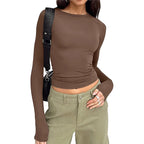 TUSHANGGE Women Long Sleeve T Shirt Spring Autumn Solid Casual Shirts Female Pullovers Tee Y2k Clothes Streetwear Crop Tops - Matrix-studios.com