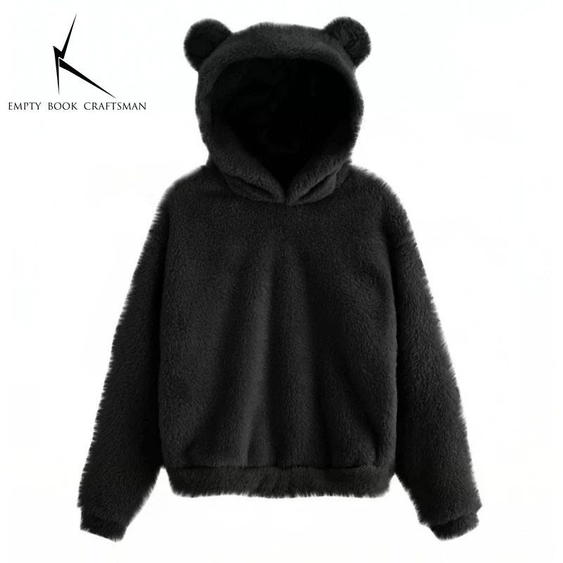 Autumn Winter Women's Hoodies Winter Women Long Sleeve Rabbit Ear Hood Sweatshirt Cute Plush Warm Casual Hoodie Tops - Matrix Studios