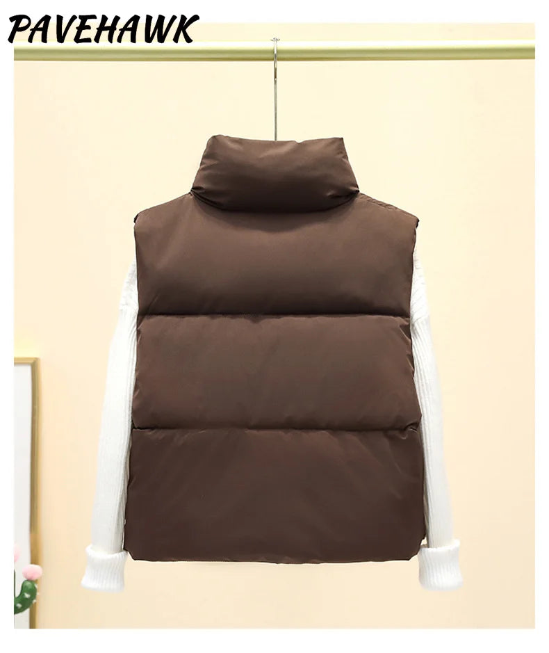 Women Short Cotton Down Vest Sleeveless Warm Stand Up Collar Outerwear Casual Winter Loose Basic Thick Jacket Female Clothes - Matrix Studios