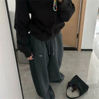 Oversize Woman Grey Black Sweatpants Y2K Korean Streetwear Loose Casual Jogger Pants High Waist All Match Drawstring Trousers - Matrix-studios.com