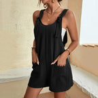 Fashion Women's Jumpsuit Summer 2024 Strappy Sleeveless Casual Loose Solid With Pockets Short Overalls Office Ladies Streetwear - Matrix Studios