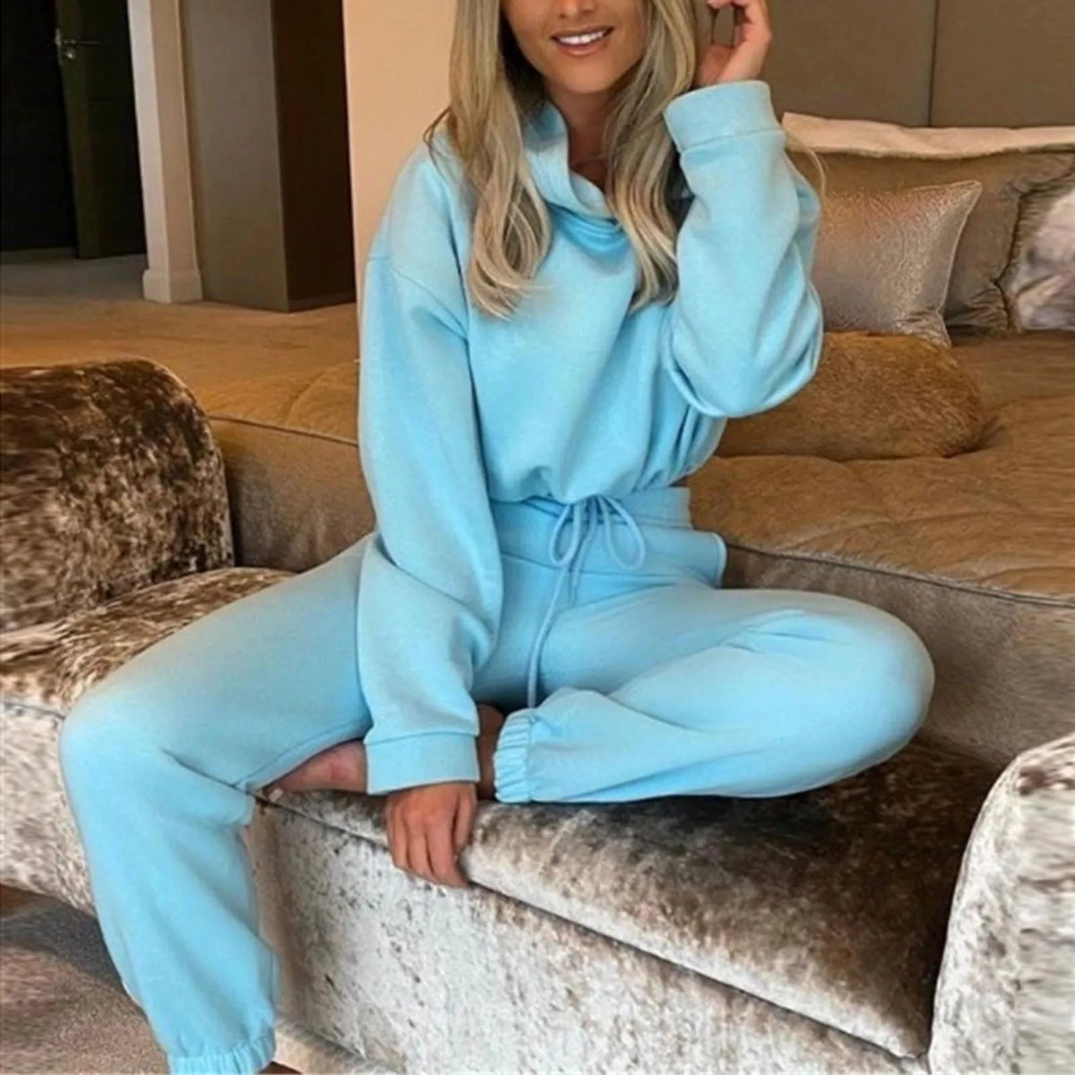 Winter Tracksuit Women Two Piece Set - Oversized Hoodie Sweatpants Solid Color Sportswear Suit |Casual Sweatshirt Trouser Set - Matrix-studios.com