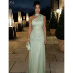 Mila Customized A-line Light Green Floral Embroidery Prom Dress One Shoulder Formal Evening Floor-length Vestidos De Fiesta 2026 - Matrix Studios